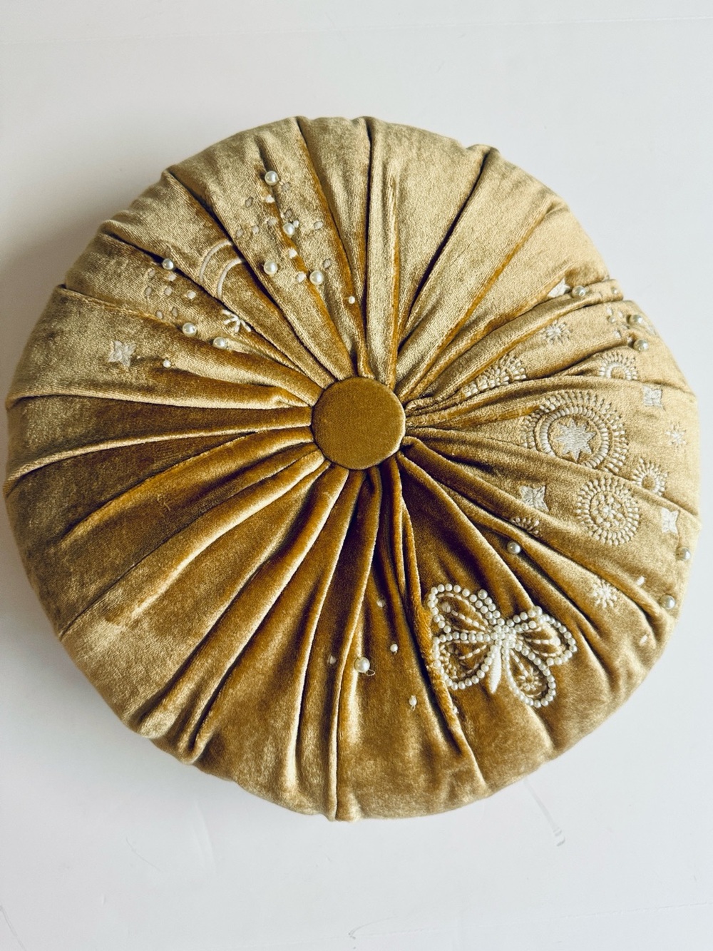 Anthropologie Clara Velvet Gold Beaded and Embroidered Pillow.